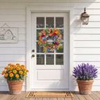 20" Colorful Wildflower Spring Summer Wreath for Front Door Outdoor Décor - Image 2