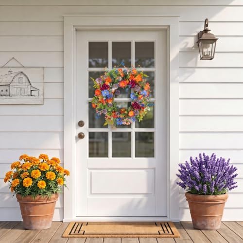 20" Colorful Wildflower Spring Summer Wreath for Front Door Outdoor Décor - Image 2