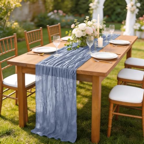 DeZerlor Dusty Blue Cheesecloth Table Runners 12 Pack Summer Boho Runners - Image 3