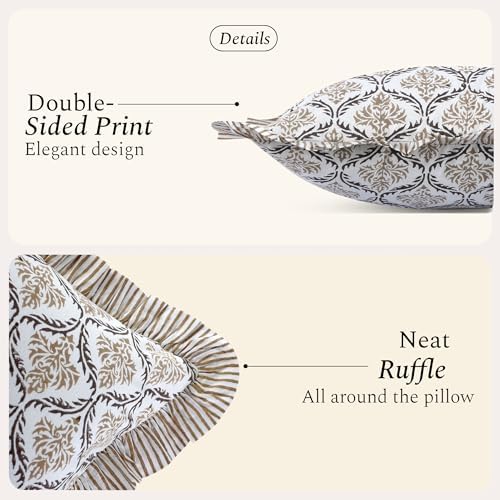 CPC Sandstone Regal Hand Block Print 100% Cotton Ruffle Throw Pillow Cover 20x20 inch with Hidden Zipper Decorative for Couch, Bed, Sofa, Farmhouse, Cottagecore Decor Gift Christmas Fall Thanksgiving - Image 2