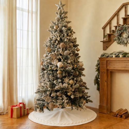 36 Inch White Knitted Christmas Tree Skirt Small Thick Cable Knit Round Cream for 4ft 5ft Tree Rustic Farmhouse Neutral Christmas Decor Tree Base Cover Xmas Home Decor (White-01) - Image 5
