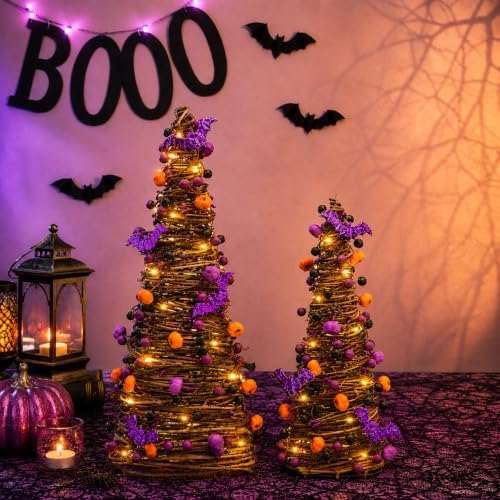2Pa Lighted Halloween Tabletop Tree,Purple Pumpkin Halloween Decor【Timer】 - Image 2