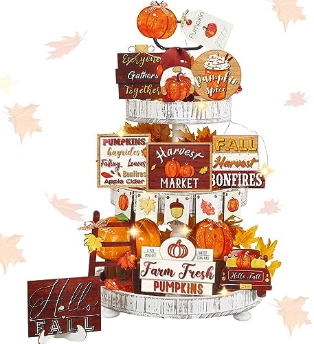 14 Pcs Halloween Tiered Tray Decor Set, Gnome Wood Table Signs (Classic) by Unknown