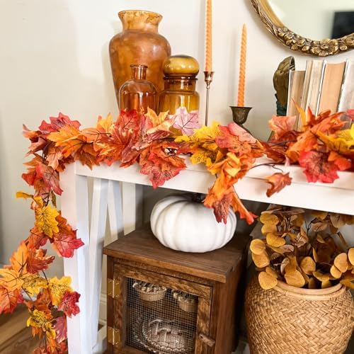 CQURE 9 Pack Fall Leaf Garland, Total 53.1Ft Artificial Fall Vines Autumn Garland Fall Maple Leaves Thanksgiving Decor for Home Wedding Fireplace Christmas - Image 6