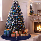 Arrowbash 48 Inch Velvet Christmas Tree Skirt Quilted Tree Skirt, Navy Blue - Image 4