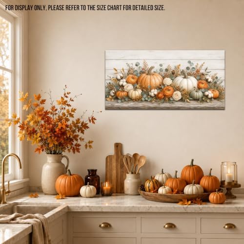 WAXWHELK Pumpkin Fall Canvas Wall Art, Autumn Thanksgiving Rustic Farmhouse Painting Pictures, Floral Pumpkin Artwork for Living Room Bedroom Home Decor (12"x24") - Image 3