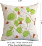 Summer Floral Throw Pillow Covers 20x20 Inch Set of 2, Chenille Embroidered Pillowcase with 3D Tufted White Flowers and Green Leaves, Boho Decorative Cushion Covers for Couch Sofa Bed - Image 2