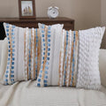 Boho Throw pillow covers 18x18 set of 2 farmhouse decorative Couch pillow covers neutral Accent throw pillows covers striped outdoor cushion covers square textured chenille pillow cases for sofa bed by PLEPATE