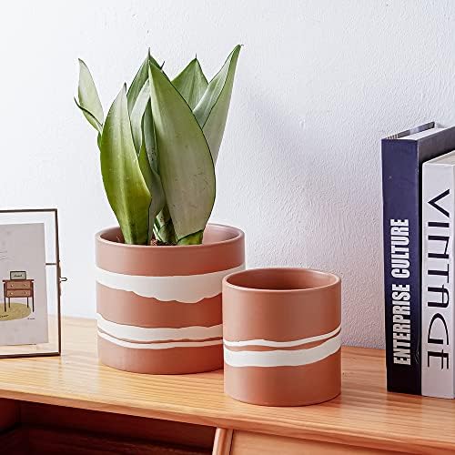 Nihow Ceramic Modern Plant Pot with Drainage for Indoor Plants,5+7 inch - Image 4