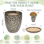 9.5 Inch Flower Pots for Indoor Plants,Ceramic Planter with Saucer Drainage Leak-Proof Mesh Gardening Gloves (Spotted White) - Image 6