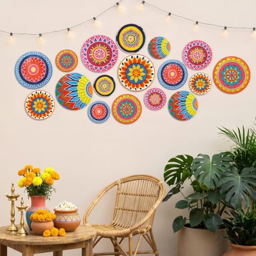 RattanView Mandala 18 Pcs Indian Round Wall Art, Diwali Wall Hanging Decor - Image 5
