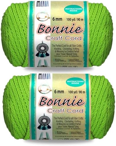 Pepperell Bonnie Braid Macrame Cord | 6mm x 100yd | Parrot (Value 2-Pack) | Twisted Polypropylene Cord for DIY Crafts, Plant Hangers, Wall Hangings, Crochet & Macramé | Long-Lasting, Vibrant Color by PepperellCrafts