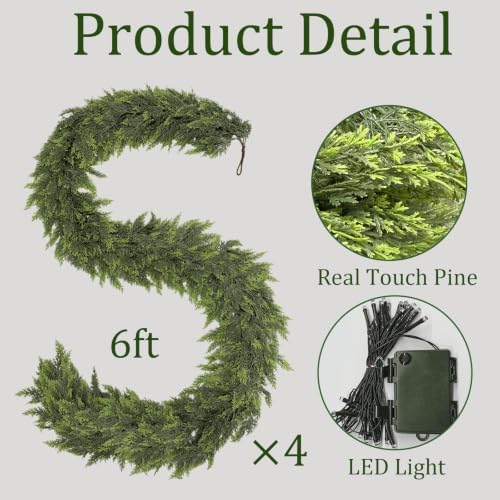 Thewe 4Pcs 6Ft Christmas Cedar Garland with Lights - Image 3