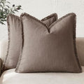 Foindtower Decorative Linen Fringe Throw Pillow Covers 26×26 Light Coffee by Foindtower