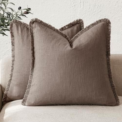 Foindtower Decorative Linen Fringe Throw Pillow Covers 26×26 Light Coffee by Foindtower