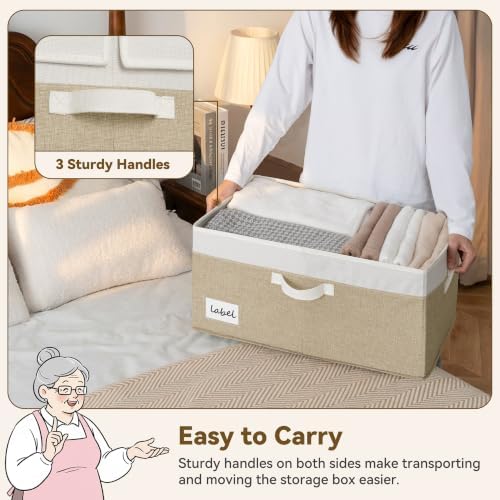 GRANNY SAYS Extra Large Storage Bins with Lids, Closet Bins, White&Khaki - Image 3