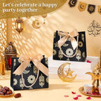 Marspark 30 Pcs Ramadan Mubarak Reusable Gift Bags with Bow, Black Gold Foil Stamping, Eid Lantern Treat Bags with Handles, Reusable Eid for Gifts Wrapping, Kareem Party Supplies, 14 * 6 * 12cm - Image 4