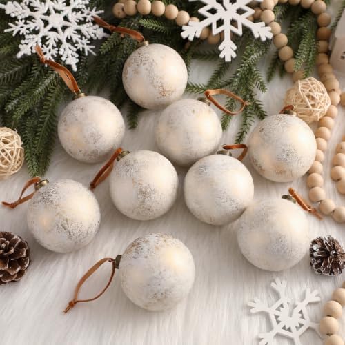 Yunlly 12 Pcs Neutral Christmas Ornament, Ivory White, 4'' - Image 2