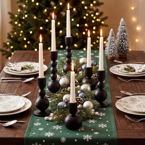 Mumufy 12 Pcs Wooden Candle Holders, Wood Taper Candlestick Holders Vintage Rustic Farmhouse Mid Century Candle Stand Set for Table Centerpiece, Wedding, Dining Table, Mantel and Home Decor (Black) - Image 6