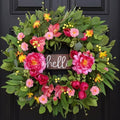AMOIRSE 24" Wreaths for Front Door with Hello Sign,Artificial Eucalyptus Wreath with Pink Penoy,Magnolia,Tulip,Berries,Greenery Summer Wreath for Front Door,Farmhouse,Porch,Wall,Window Outdoor Decor by AmoriseArtificialFLowers