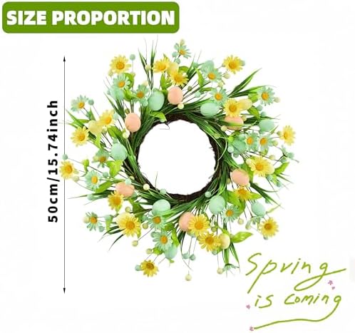 Spring Easter Wreaths for Front Door in 16 inch,Artificial Daisy Easter Egg Decorative,Farmhouse Spring Decorations,Front Door,Wall, Wedding,Easter,Spring(Yellow&Green) - Image 2