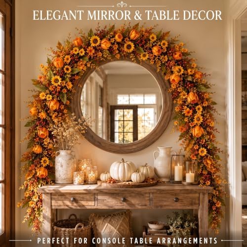 Suncalla 6ft Fall Garland for Mantle, Autumn Artificial Tulip Daisy Garland - Image 2