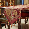 Luxury Vintage Design Table Runner 90 inches Long Embroidery Jacquard Fabric with Multi-Tassels Table Runners for Dining Room Dresser Christmas Thanksgiving Party Decorations (Red, 12X90inch) by LUFEIJIASHI