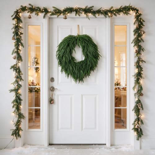 28" Norfolk Pine Christmas Wreath for Front Door – Large Artificial Greenery Wreath for Wall, Porch, or Indoor Outdoor Holiday Decor – Real Touch Pine Foliage (1, 28") - Image 3
