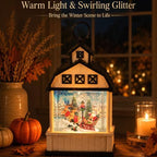 Christmas Snow Globe Lantern, 11 Inch Barn with Santa & Reindeer Harvest - Image 5