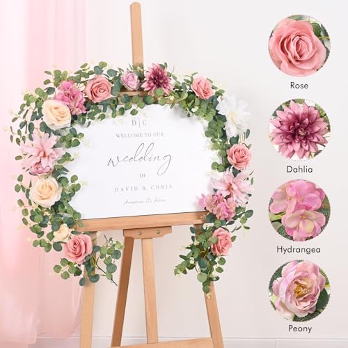 Waipfaru Artificial Flower Garland with Lights, 6.07Ft Lighted Eucalyptus Greenery Garland, Pink Rose Floral Vines for Wedding Table Runner Centerpieces Backdrop Decor - Image 5