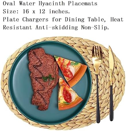 Oval Woven Placemats Set of 6, Natural Water Hyacinth Charger Plates Non-Slip Weave Placemats Farmhouse Straw Braided Rattan Tablemats, Oval Wicker Place Mats for Dining Table - Image 6