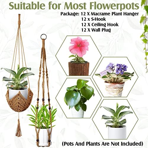 Hoteam 12 Pcs Macrame Plant Hangers Macrame Hanging Planters for Indoor Plants Handmade Boho Hanging Baskets Flower Pots Holder for Outdoor Home Wall Decor - Image 5