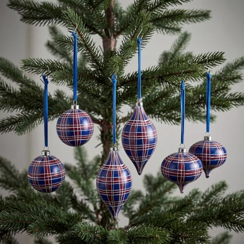 12 Pcs 2.36in Christmas Scottish Tartan Ball Ornaments, Blue - Image 3