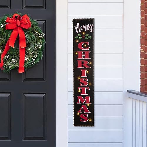 Glitzhome 42" H Lighted Wooden Black Christmas Porch Sign, Rustic Merry Christmas Vertical Porch Décor, Standing Hanging Holiday Party Signs Wall Door Decorations for Xmas - Image 3