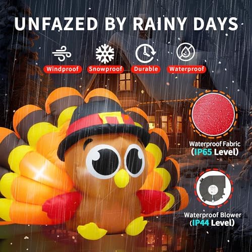 8 FT Thanksgiving Inflatables Turkey Outdoor Decorations Blow Ups Outside, Turkey Baby with Big Tail Pilgrim Hat Built-in LED Lights Yard Decor for Indoor Party Garden Lawn Fall Holiday - Image 3