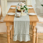 Sage Green Gingham Plaid Ruffle Table Runner 108 Inches Long, 100% Washed Cotton Double Layer Farmhouse Dining Decor for Holiday, Home Party Wedding, 13 x 108 inches - Image 6