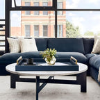 Large Navy Blue Decorative Tray for Ottoman,Stylish Rectangle Coffee Table Tray with Handles,Versatile Serving Tray for Living Room and Home Decor - Image 5