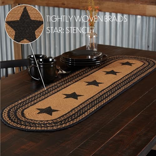 VHC Brands Farmhouse Primitive Jute Black Thanksgiving Table Runner w/Stenciled Stars 13"x48" - Image 3