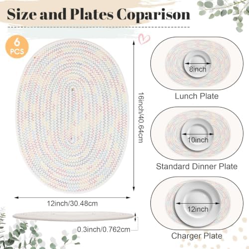 Oval Woven Placemats Set of 6, Cotton Rope 16x12 Inch, Colorful - Image 2