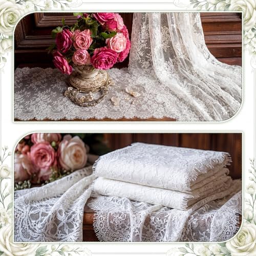 Newwiee 10 Pcs Lace Table Runner Floral, 31.5''x120'', White - Image 4