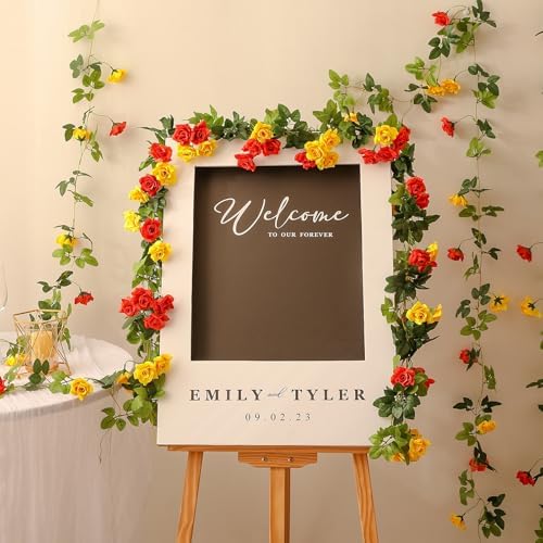 Floweroyal 4 Pack Artificial Flower Garlands 15.8FT Fake Rose Vines Silk Flowers Hanging Rose Ivy for Wedding Arch Party Home Garden Wall Decor (Orange Yellow) - Image 4