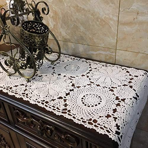 USTIDE Rustic Floral Table Runner Hand Crochet Table Doily White Cotton Lace Home Decoration for Coffee Table Dresser Cabinet 15"X59" - Image 4