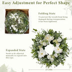 Betylifoy Summer Wreaths for Front Door 24" White Dahlia Rose Floral Wreath - Image 5