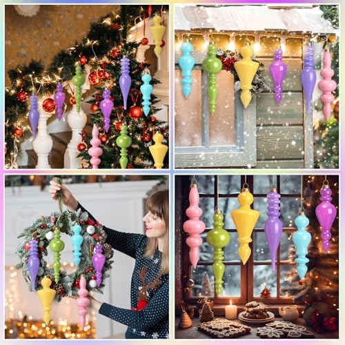 Soaoo 6 Pcs 6.3 in Macaron Color Mercury Glass Finial Christmas Ornaments - Image 5