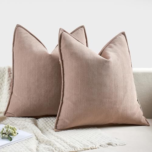 MIULEE Pack of 2 Blush Pink Euro Shams Chenille Pillow Covers 22x22 Inch - Image 6