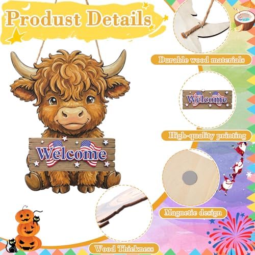 Novabright 38 Pcs Interchangeable Highland Cow Welcome Sign Seasonal Decor - Image 4