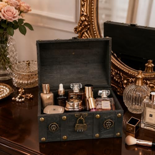TeamSky Vintage Gray Wooden Storage Box with Lock, Jewelry Chest - Image 3