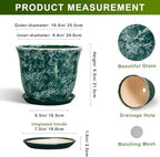 Ceramic Plant Pots - 10 Inch Plant Pot for Indoor Outdoor, Round Planter with Drainage Hole and Tray, Decorative Flower Pots, Modern Planters, Home Patio Garden Decor, Garden Gifts, Green - Image 2