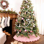 ORTIGIA Pink Faux Fur Soft Christmas Tree Skirt 36 Inch with POM POM - Image 3