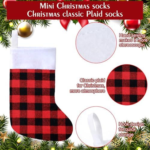 Skylety 60 Pcs Christmas Stockings Bulk Buffalo Plaid Xmas Tree Ornaments - Image 4